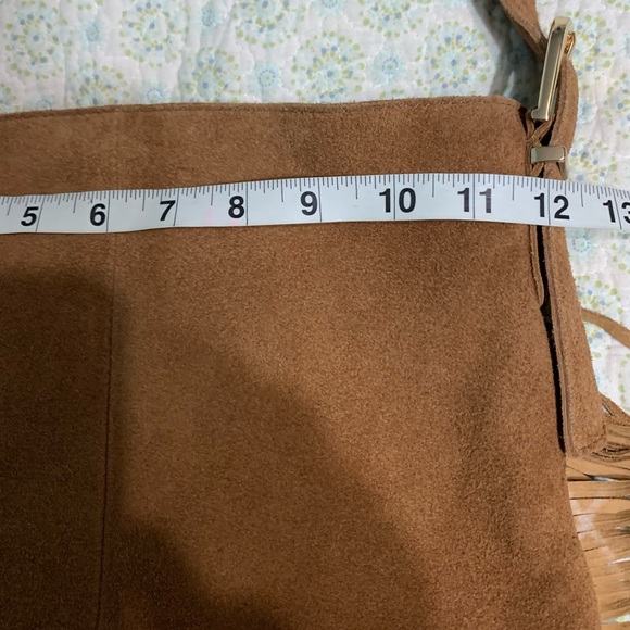 Haute Hippie Tan Suede Fringe Bag Shoulder Bag 12”x11” Boho - Picture 8 of 11